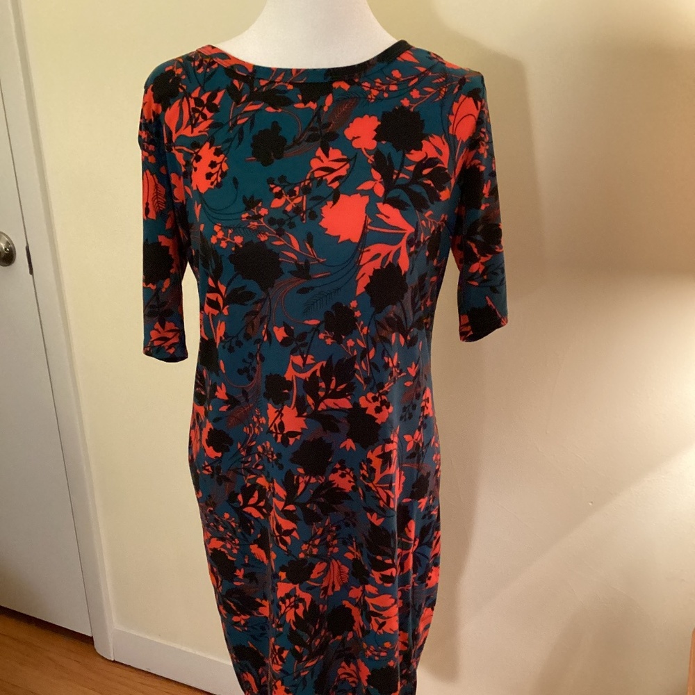 🌺 LuLaRoe Teal, Coral & Black Large Floral Dress